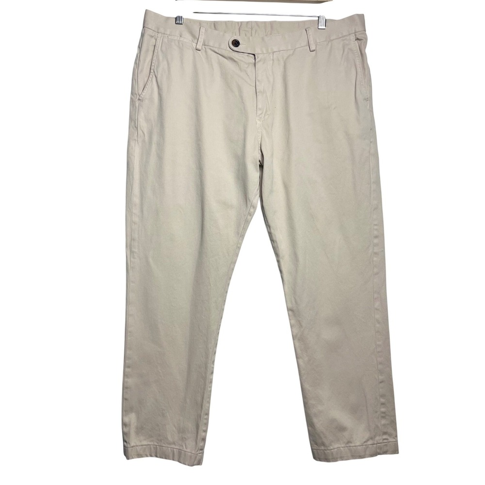Spier & Mackay Handmade Beige Cotton Chino Trousers Mens 40 Flat Front Classic